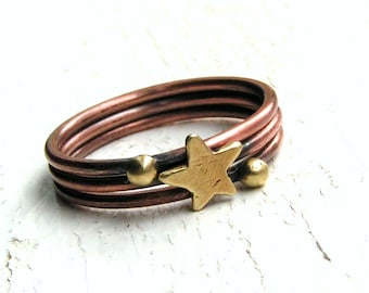 Star Stacking Ring, Copper Stackable Ring Set, Tiny Star Ring