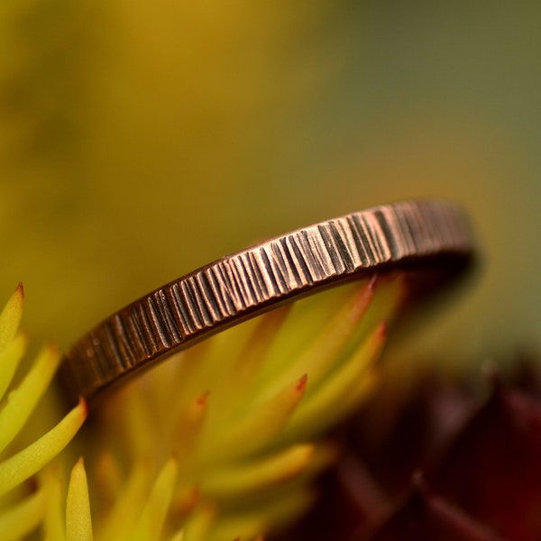Textured copper ring band, Thick solid copper ring, Mens copper ring