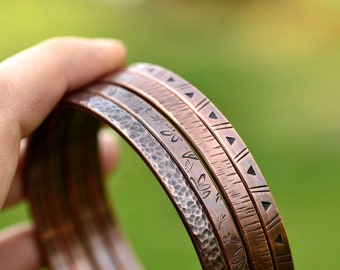 Tick Copper Bangle,  Antiqued Copper Mens Bracelet