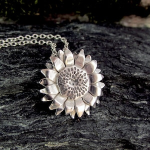 Silver Sunflower Necklace, Layering Necklace, Sterling Silver Flower Necklace, Gift for Her MADE TO ORDER image 1