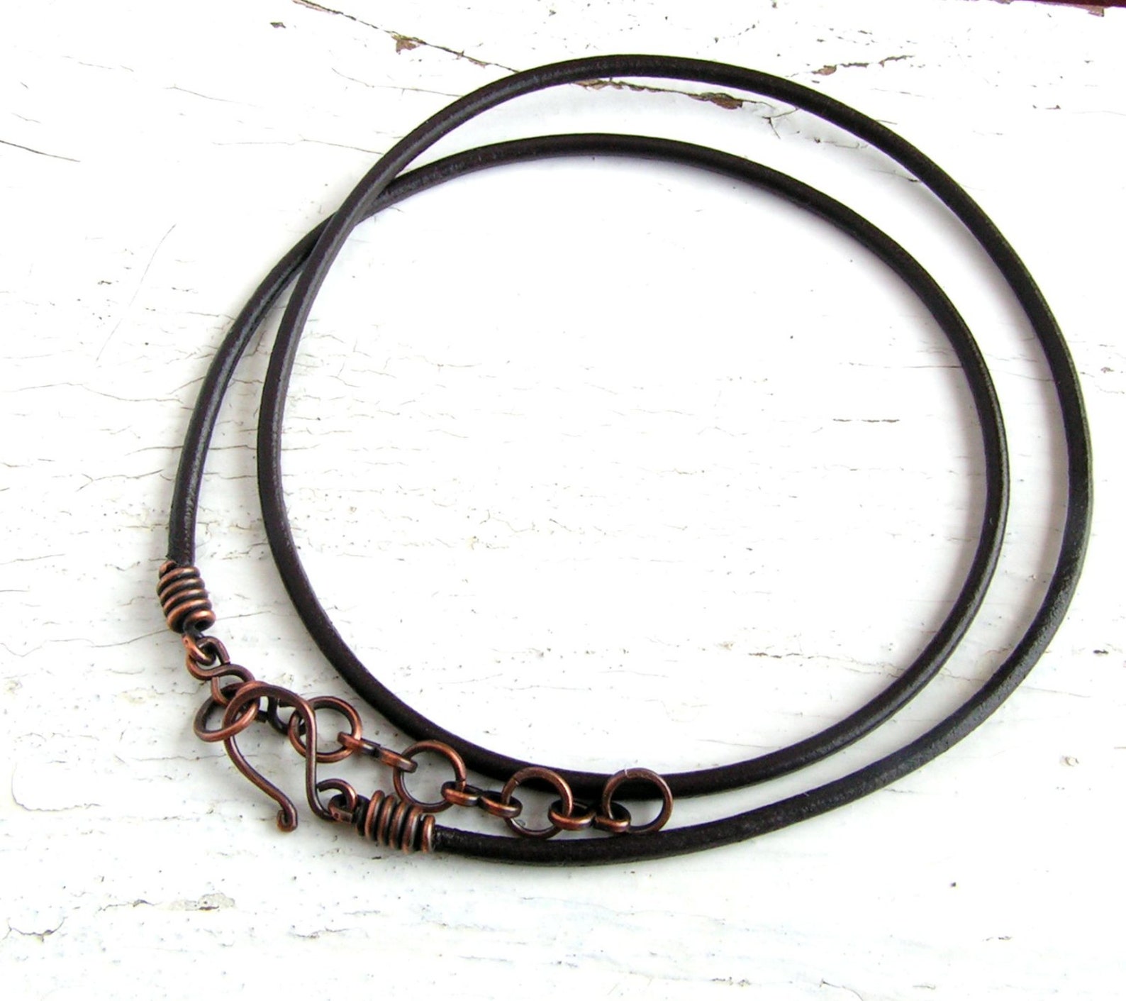 Dark Brown Leather Cord Necklace With Antiqued Copper Clasp Etsy