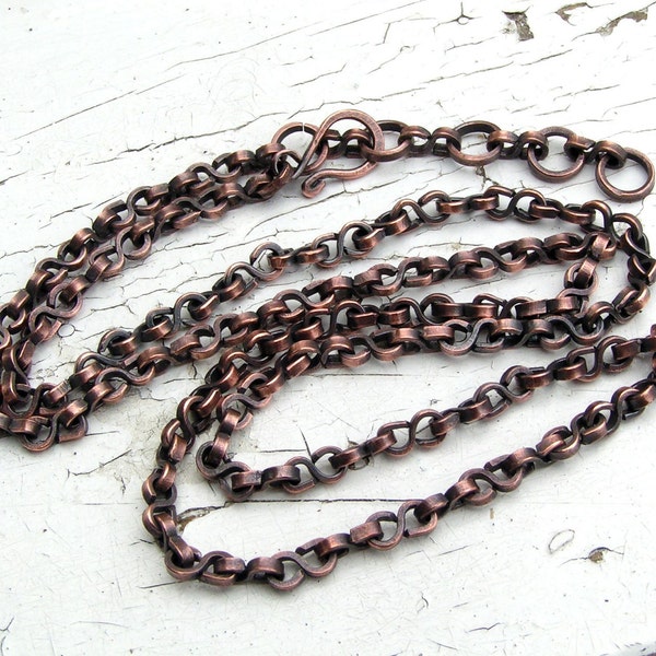 Copper Chain Necklace,  Handmade Chain, Oxidized Solid Copper Chain