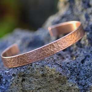 Rustic Hammered Copper Cuff Bracelet, Bright Copper 10mm Bangle image 1