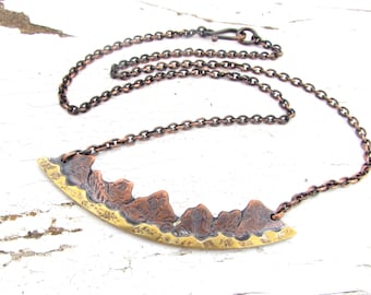 Mountain Necklace, Mountain Range Jewelry, Landscape Pendant, Mixed Metal Copper and Brass Pendant