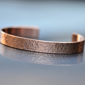 Rustic Hammered Copper Cuff Bracelet, Bright Copper 10mm Bangle image 4