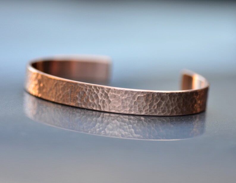 Rustic Hammered Copper Cuff Bracelet, Bright Copper 10mm Bangle image 4