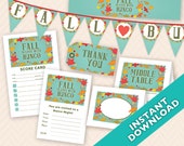 Fall in Love with Bunco, Instant Download Printable Bunco Party Decoration Set  (a.k.a. Bunko, score card, score sheet)