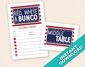 Red, White and Bunco Theme Scorecard and Table Marker Set