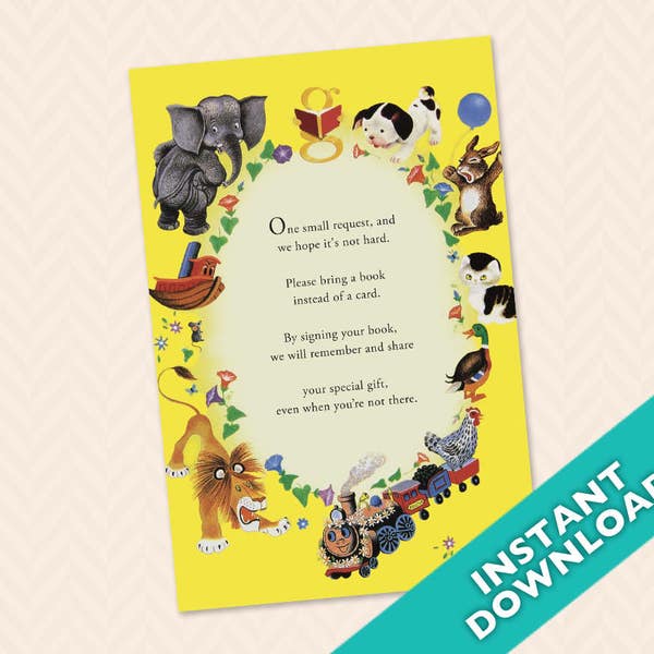 Little Golden Book Baby Shower Book Card Insert