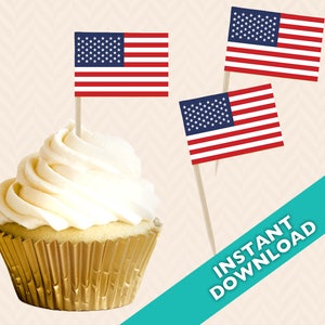 American Flag Toothpick Party Decoration - Food Flag, DIY printable food flag, cupcake topper, red white and blue
