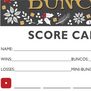 Peace Joy & Bunco Christmas Theme Bunco Scorecard, Table Marker Tally Sheet Set image 4