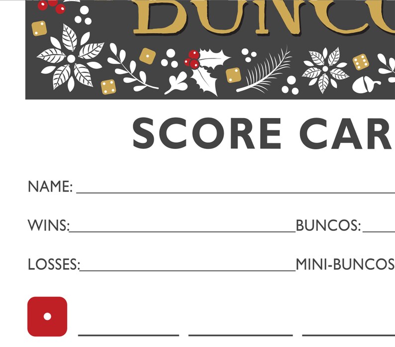 Peace Joy & Bunco Christmas Theme Bunco Scorecard, Table Marker Tally Sheet Set image 4