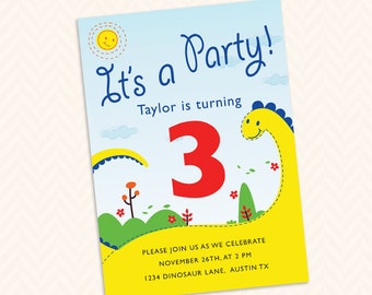 Dinosaur Birthday Party Invitation Design - Printable Custom Dinosaur Invitaiton for Young Children