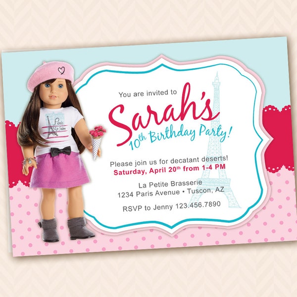 Grace, Girl Doll of the Year 2015 Birthday or Party Invitation! French Birthday Party!