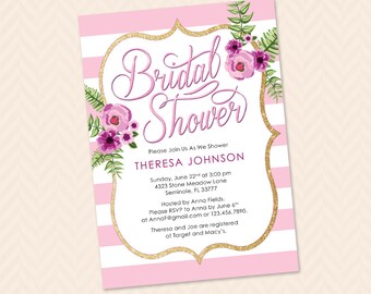 Pink & Gold Glitter Bridal Shower Invitation
