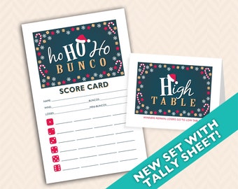 Ho Ho Ho Christmas Bunco - Scorecard, Table Marker + Tally Sheet Set