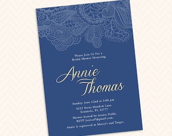 Henna Bridal Shower Invitation - Indian Wedding Shower, custom colors