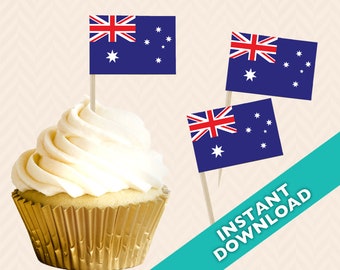 Australia Flag Toothpick Party Decoration - Australian Party Food Flag, DIY printable food flag, cupcake topper