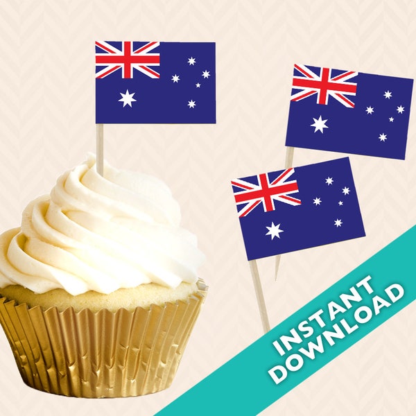 Australia Flag Toothpick Party Decoration - Australian Party Food Flag, DIY printable food flag, cupcake topper