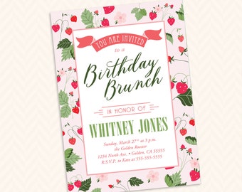 Cottagecore Strawberry Birthday Party Invitation