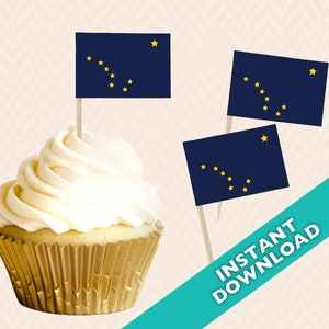 Alaska State Flag Cupcake Topper, Alaska party decoration