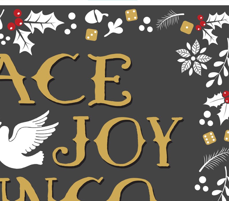 Peace Joy & Bunco Christmas Theme Bunco Scorecard, Table Marker Tally Sheet Set image 2