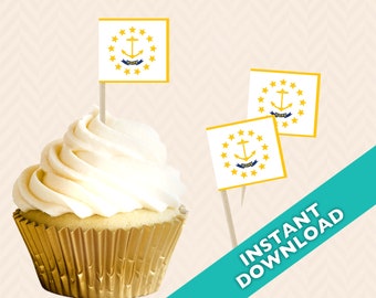 Rhode Island State Flag Cupcake Toppers: Election Party Decoration (PDF Pattern)