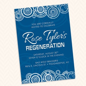 Doctor Who Birthday Party Invitation - Gallifreyan Name, tardis blue design
