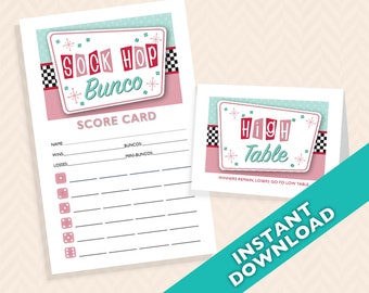 Sock Hop Bunco Theme Scorecard and Table Marker Set