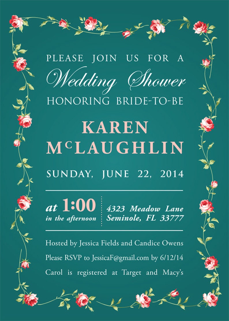 Vintage Rose Bridal Shower Invitation Etsy