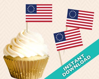 Betsy Ross FlagToothpick Party Decoration - American Revolution Flag, cupcake topper, Harry and Meghan