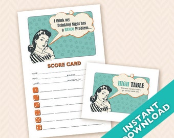Retro Housewife Bunco Scorecard and Table Marker Set