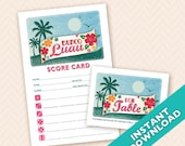 Hawaiian Luau Bunco Theme Scorecard and Table Marker Set