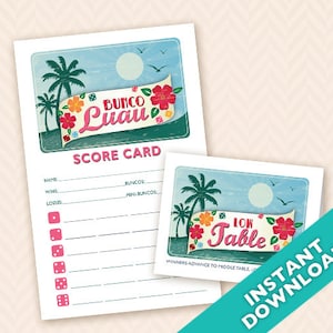 Hawaiian Luau Bunco Theme Scorecard and Table Marker Set image 1