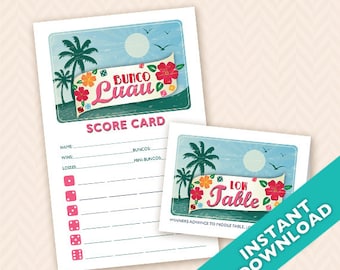 Hawaiian Luau Bunco Theme Scorecard and Table Marker Set