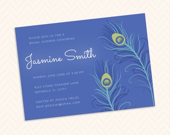 Peacock Wedding Shower Invitation - Printable Peacock feather bridal shower design