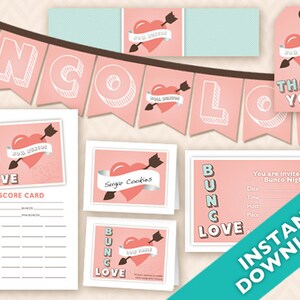 Valentine&#39;s Day Bunco Party Decoration Set - Valentine Theme (a.k.a. Bunko, score card, score sheet)