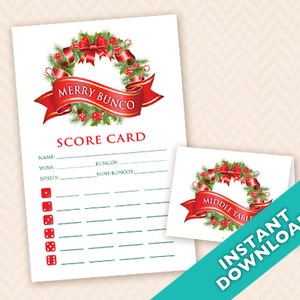 Christmas Bunco Scorecard and Table Marker Set (a.k.a. Bunko, score card, score sheet)