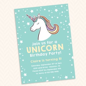 Unicorn Birthday Party Invitation - Custom printable unicorn party