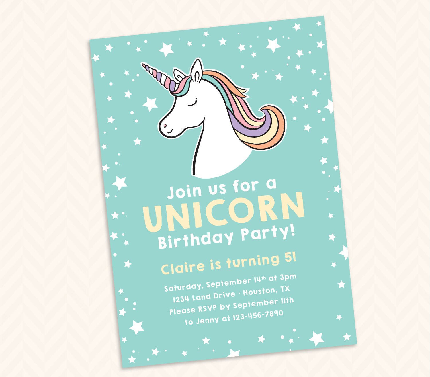 Unicorn Birthday Party Invitation - Custom printable unicorn party