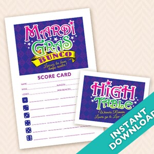 Mardi Gras Bunco Theme Scorecard and Table Marker Set