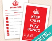 Keep Calm and Play Bunco Theme Scorecard and Table Marker Set