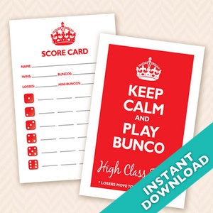 Keep Calm and Play Bunco Theme Scorecard and Table Marker Set image 1