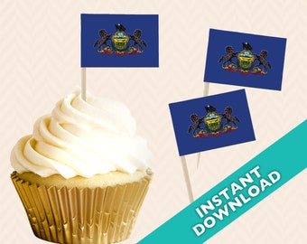 Pennsylvania State Flag Cupcake Topper - Pennsylvania Election Party Decoration - Food Flag, DIY printable food flag, cupcake topper