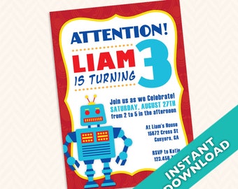 Robot Birthday Party Invitation Design - Custom Robot Invitation Design for your next children's birthday party