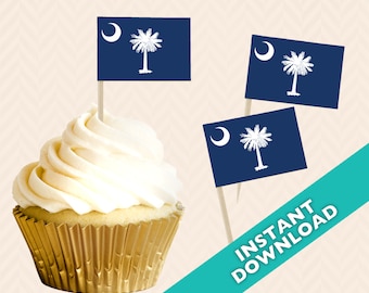 South Carolina State Flag Cupcake Topper - Election Party Decoration - Food Flag, DIY printable food flag, cupcake topper