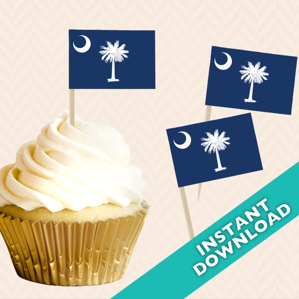 South Carolina State Flag Cupcake Topper - Election Party Decoration - Food Flag, DIY printable food flag, cupcake topper