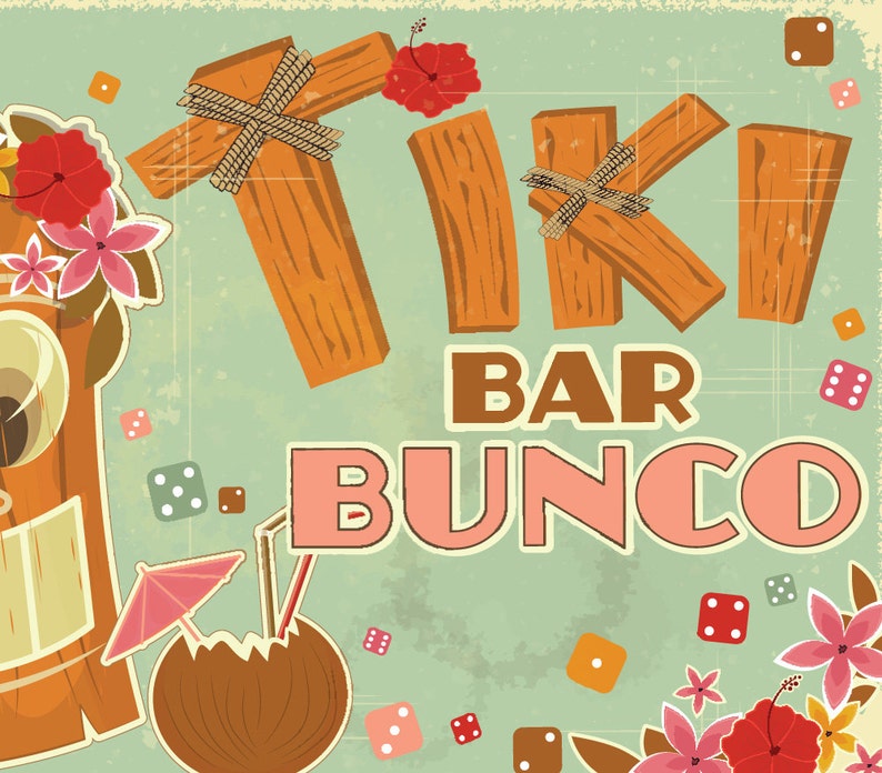 Tiki Bar Bunco Carte de pointage à thème et ensemble de marqueurs de table image 5