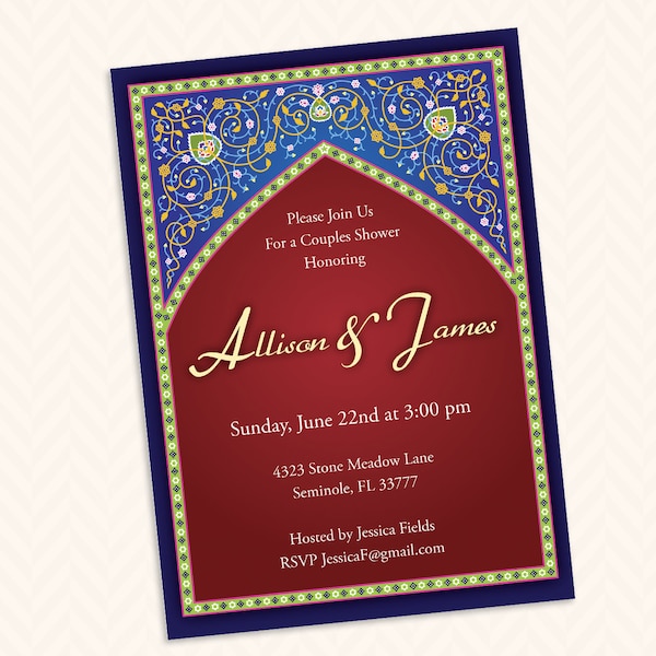 Moroccan Bridal Shower Invitation Design - Arabian Nights party Theme
