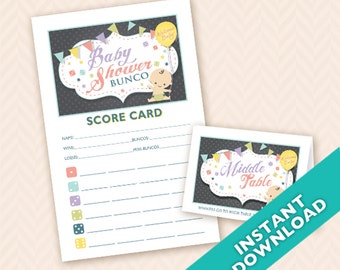 Baby Shower Bunco Theme Scorecard and Table Marker Set